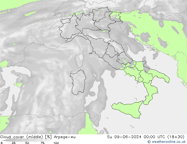 oblačnosti uprostřed Arpege-eu Ne 09.06.2024 00 UTC