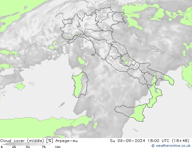 nuvens (médio) Arpege-eu Dom 09.06.2024 18 UTC