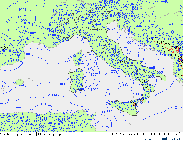 pressão do solo Arpege-eu Dom 09.06.2024 18 UTC