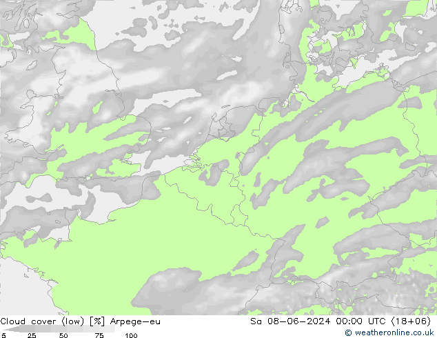 zachmurzenie (niskie) Arpege-eu so. 08.06.2024 00 UTC