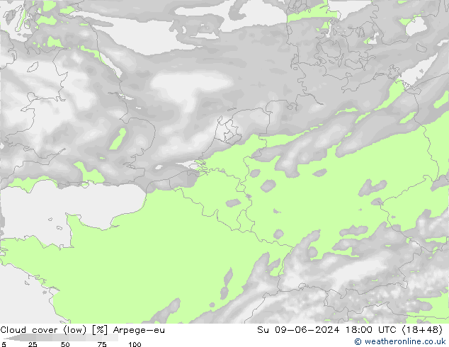 Nuages (bas) Arpege-eu dim 09.06.2024 18 UTC