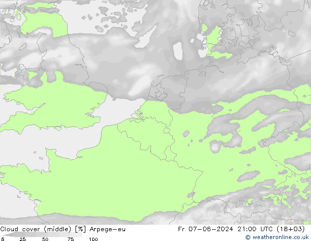 Wolken (mittel) Arpege-eu Fr 07.06.2024 21 UTC