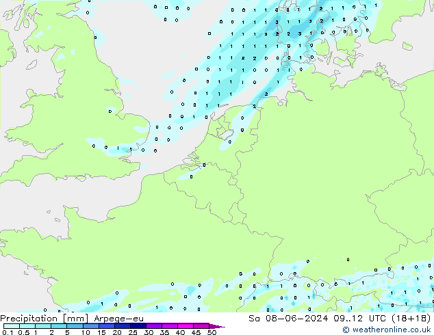 Niederschlag Arpege-eu Sa 08.06.2024 12 UTC