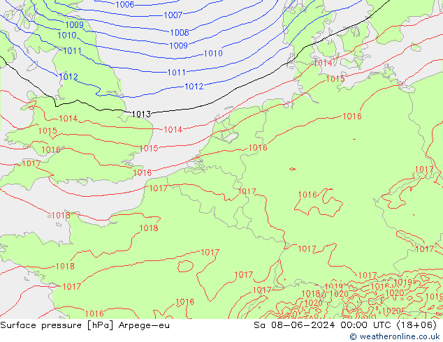 Bodendruck Arpege-eu Sa 08.06.2024 00 UTC