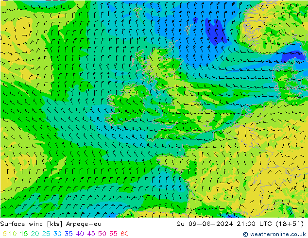 Vent 10 m Arpege-eu dim 09.06.2024 21 UTC