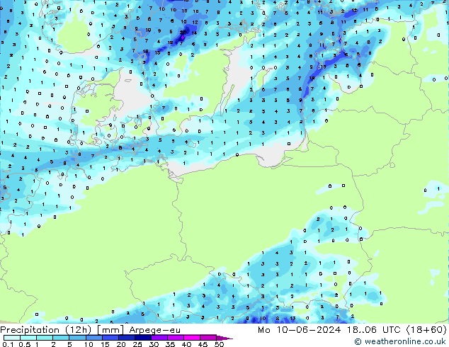 Precipitation (12h) Arpege-eu Mo 10.06.2024 06 UTC