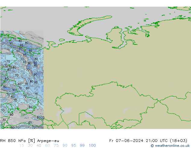 RH 850 hPa Arpege-eu pt. 07.06.2024 21 UTC