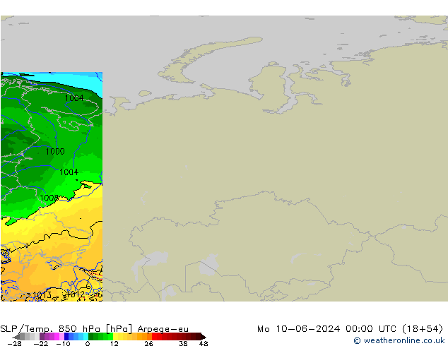 SLP/Temp. 850 гПа Arpege-eu пн 10.06.2024 00 UTC