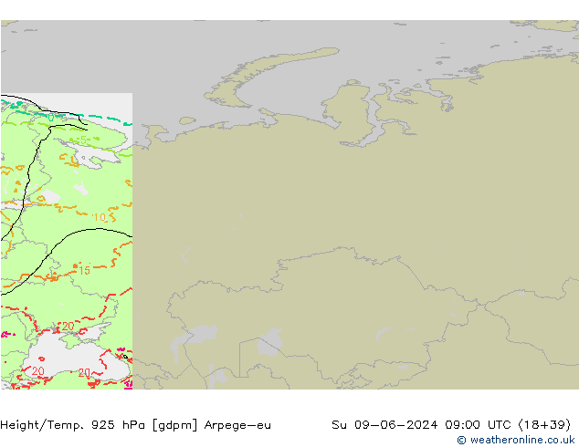 Yükseklik/Sıc. 925 hPa Arpege-eu Paz 09.06.2024 09 UTC