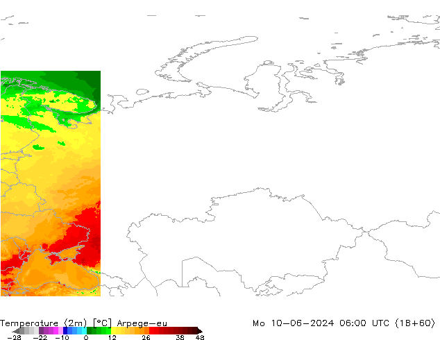 Temperatura (2m) Arpege-eu Seg 10.06.2024 06 UTC