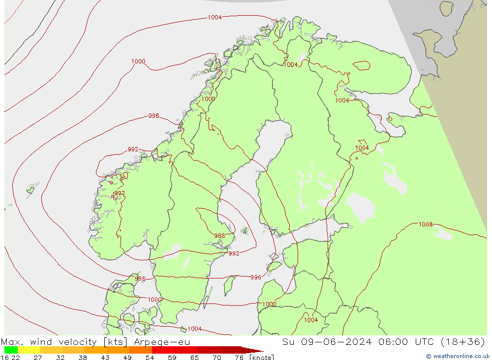 Max. wind velocity Arpege-eu  09.06.2024 06 UTC