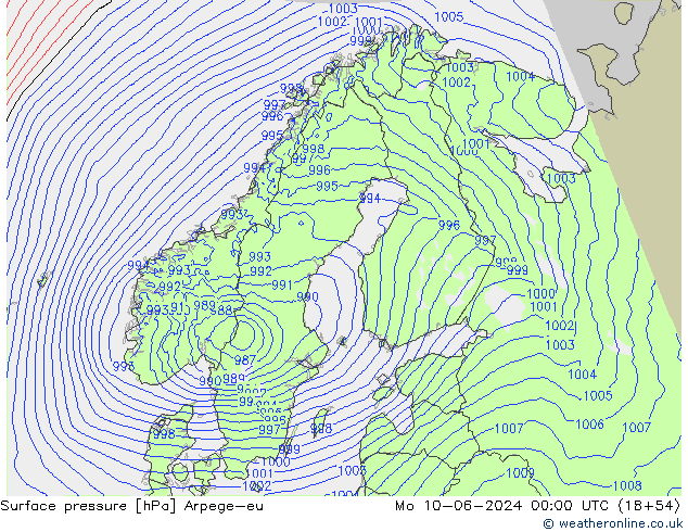 приземное давление Arpege-eu пн 10.06.2024 00 UTC