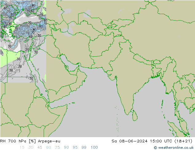 RH 700 hPa Arpege-eu Sa 08.06.2024 15 UTC