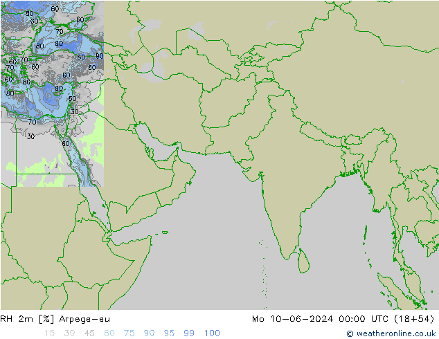 Humidité rel. 2m Arpege-eu lun 10.06.2024 00 UTC