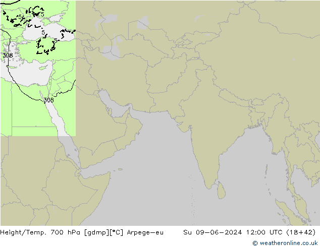 Height/Temp. 700 hPa Arpege-eu  09.06.2024 12 UTC