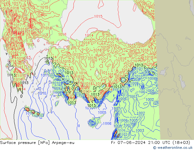 Surface pressure Arpege-eu Fr 07.06.2024 21 UTC