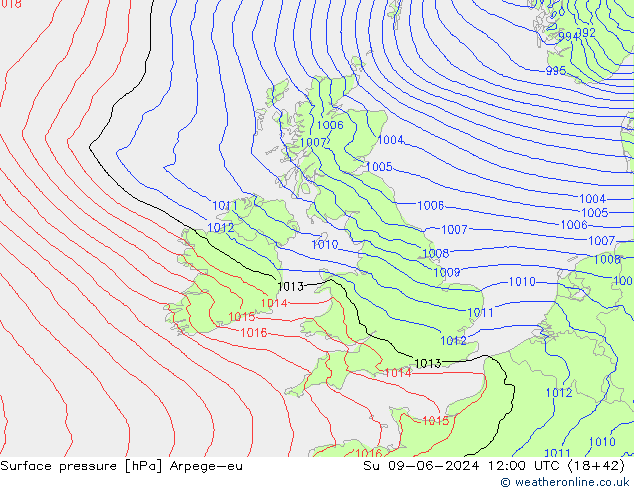 pressão do solo Arpege-eu Dom 09.06.2024 12 UTC