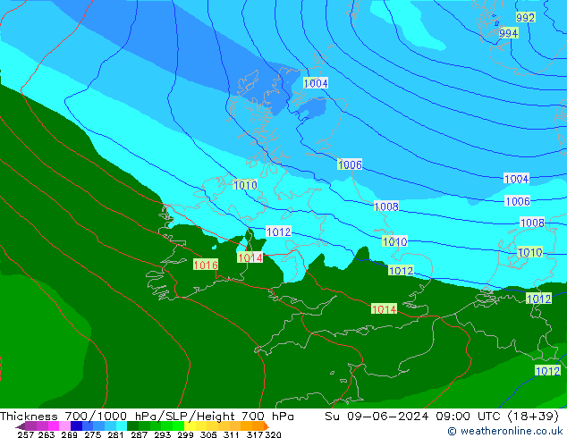 Thck 700-1000 hPa Arpege-eu dim 09.06.2024 09 UTC