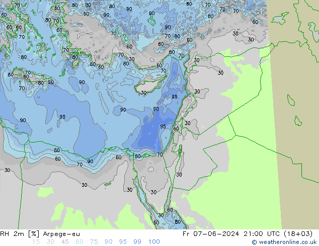 Humidité rel. 2m Arpege-eu ven 07.06.2024 21 UTC