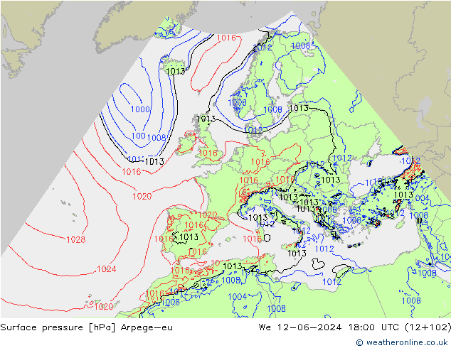 Luchtdruk (Grond) Arpege-eu wo 12.06.2024 18 UTC
