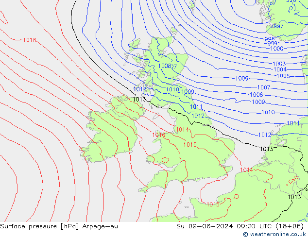 pression de l'air Arpege-eu dim 09.06.2024 00 UTC