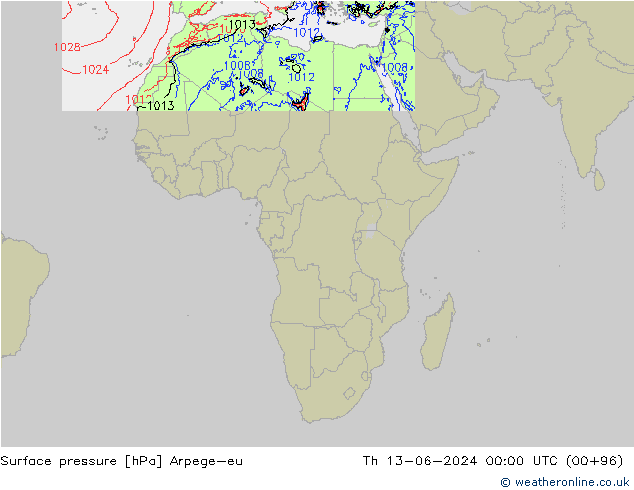 Atmosférický tlak Arpege-eu Čt 13.06.2024 00 UTC
