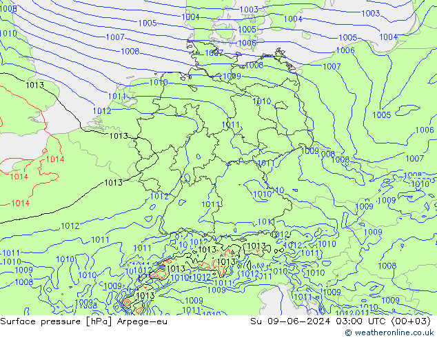 Bodendruck Arpege-eu So 09.06.2024 03 UTC