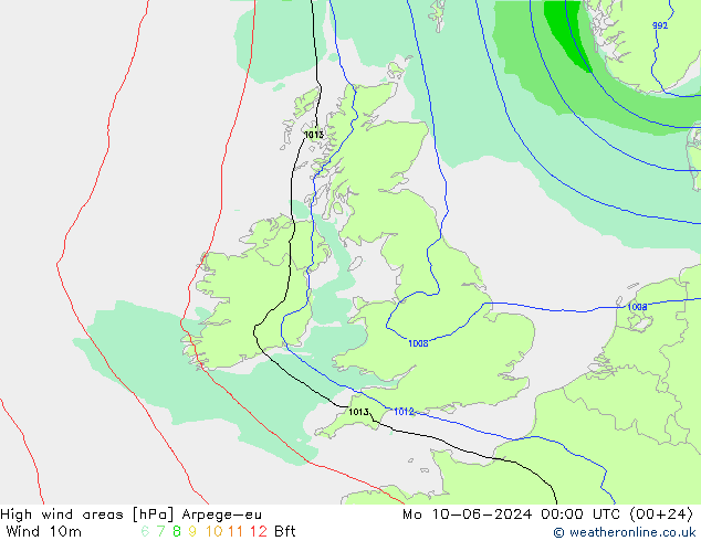 yüksek rüzgarlı alanlar Arpege-eu Pzt 10.06.2024 00 UTC