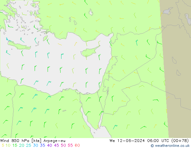 wiatr 850 hPa Arpege-eu śro. 12.06.2024 06 UTC