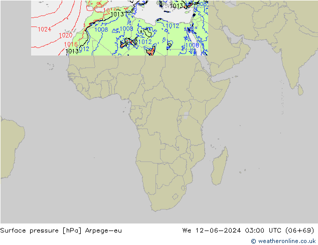 Pressione al suolo Arpege-eu mer 12.06.2024 03 UTC