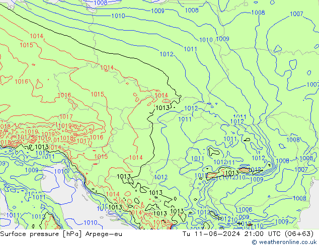 Surface pressure Arpege-eu Tu 11.06.2024 21 UTC