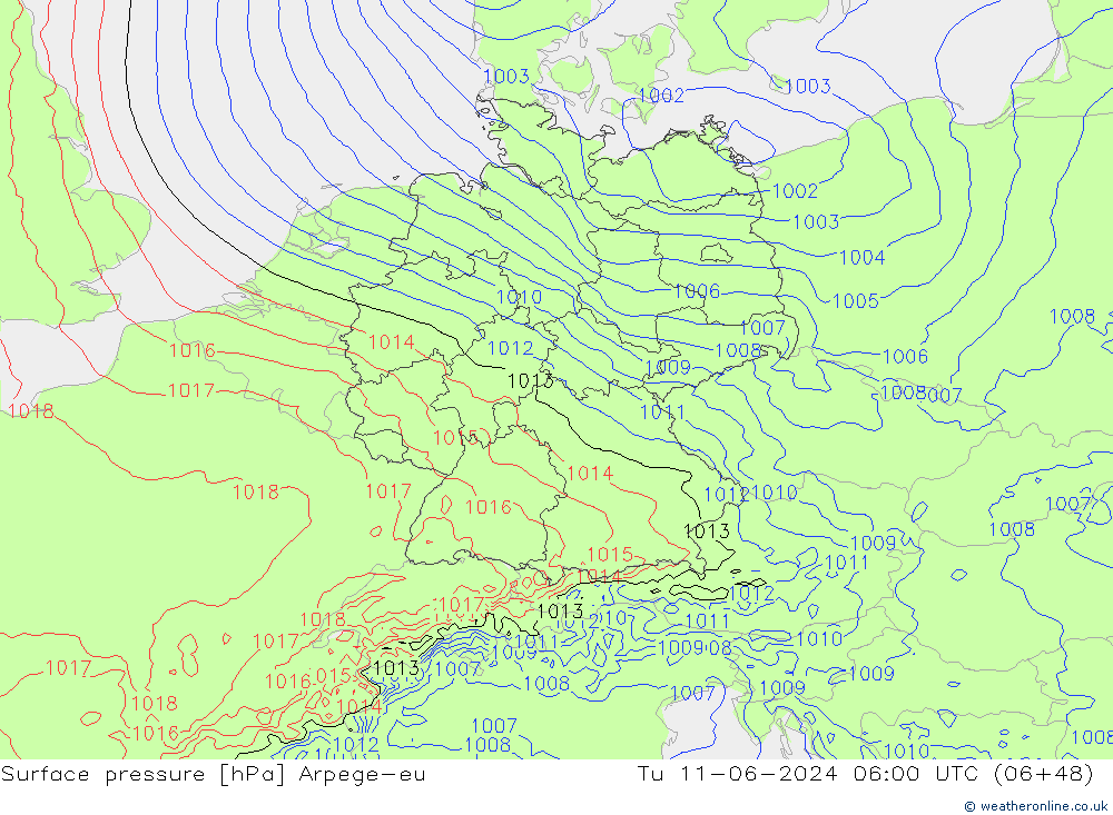 pressão do solo Arpege-eu Ter 11.06.2024 06 UTC