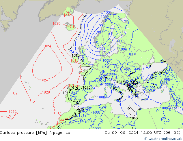pressão do solo Arpege-eu Dom 09.06.2024 12 UTC