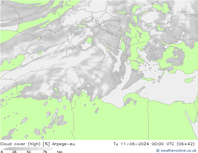Bulutlar (yüksek) Arpege-eu Sa 11.06.2024 00 UTC