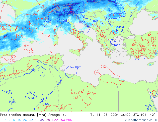 Toplam Yağış Arpege-eu Sa 11.06.2024 00 UTC