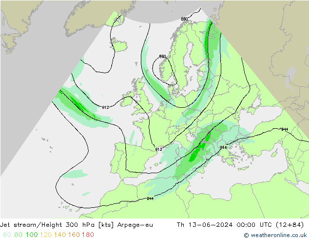 Jet stream/Height 300 hPa Arpege-eu Th 13.06.2024 00 UTC