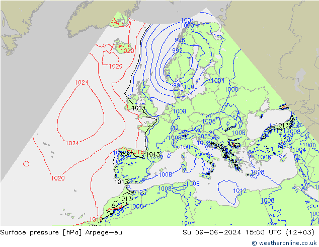 Surface pressure Arpege-eu Su 09.06.2024 15 UTC