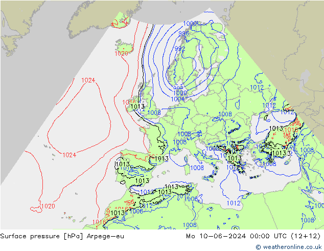 pressão do solo Arpege-eu Seg 10.06.2024 00 UTC