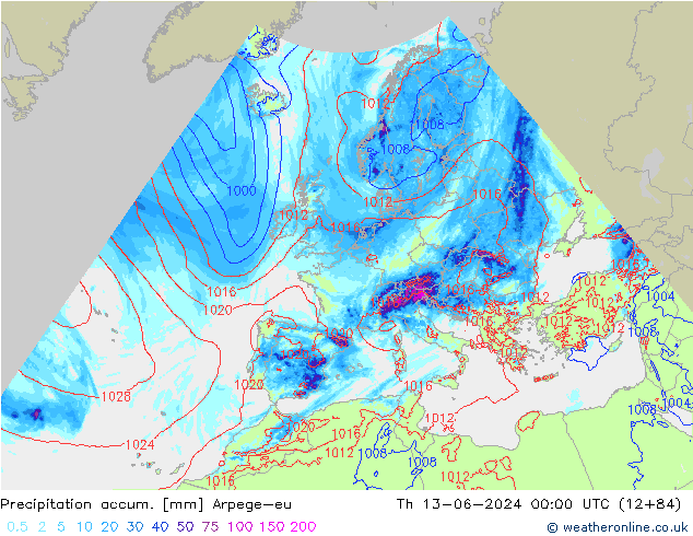 Precipitation accum. Arpege-eu  13.06.2024 00 UTC