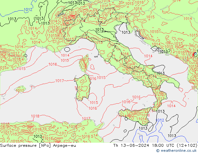 Surface pressure Arpege-eu Th 13.06.2024 18 UTC