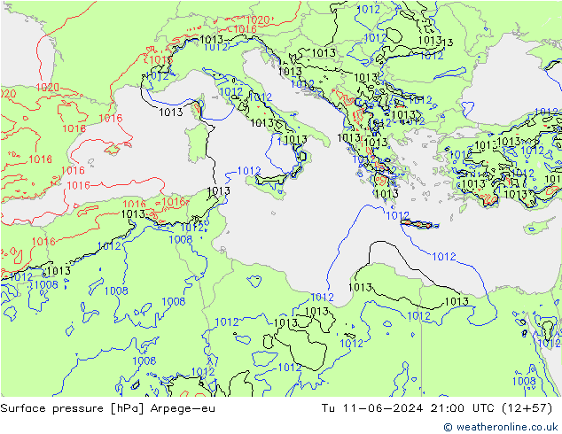 Yer basıncı Arpege-eu Sa 11.06.2024 21 UTC