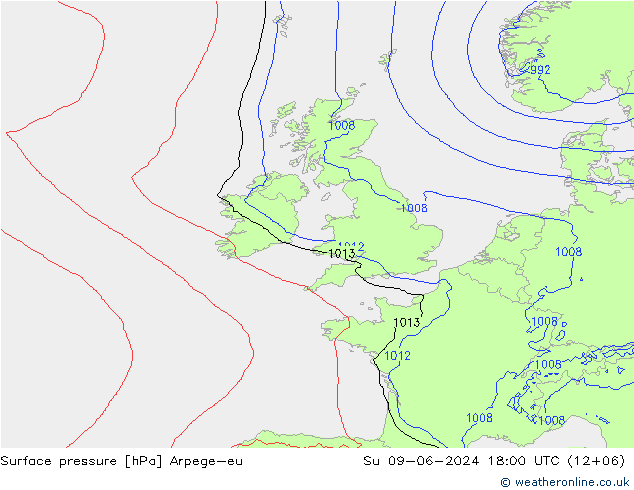 Surface pressure Arpege-eu Su 09.06.2024 18 UTC