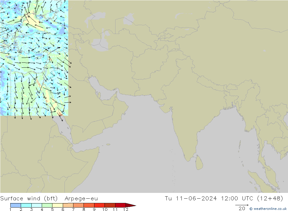  10 m (bft) Arpege-eu  11.06.2024 12 UTC