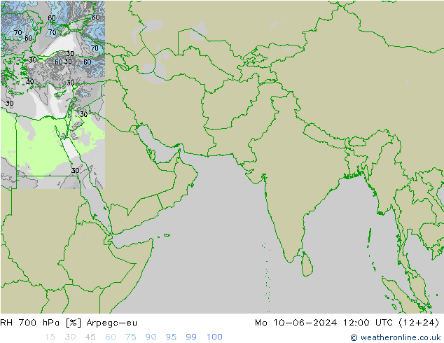 Humedad rel. 700hPa Arpege-eu lun 10.06.2024 12 UTC
