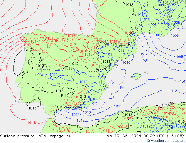 Yer basıncı Arpege-eu Pzt 10.06.2024 00 UTC