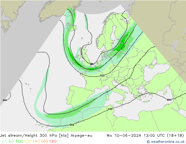 Jet stream/Height 300 hPa Arpege-eu Mo 10.06.2024 12 UTC