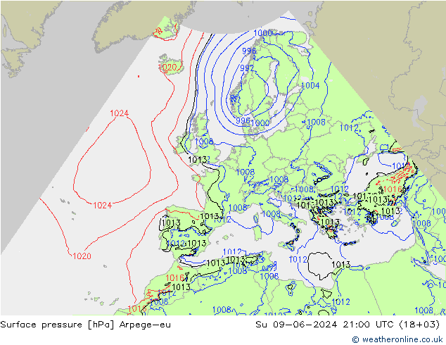 pression de l'air Arpege-eu dim 09.06.2024 21 UTC
