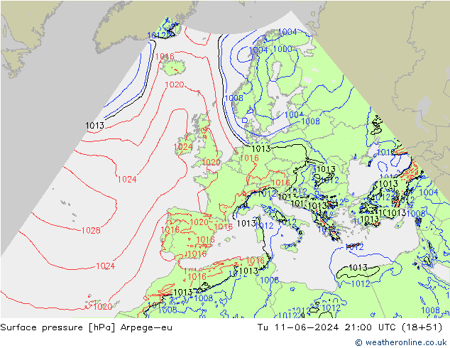 Presión superficial Arpege-eu mar 11.06.2024 21 UTC