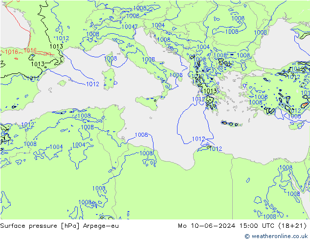 Presión superficial Arpege-eu lun 10.06.2024 15 UTC