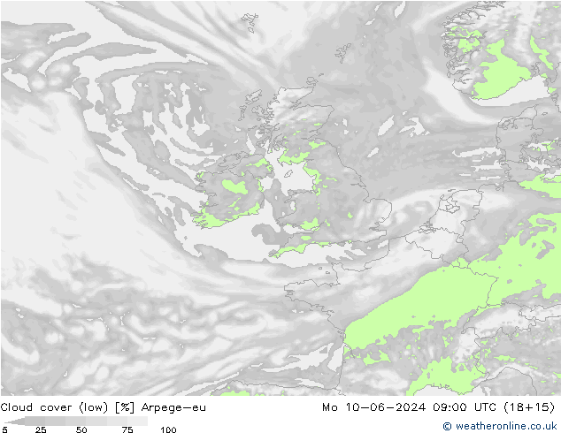nízká oblaka Arpege-eu Po 10.06.2024 09 UTC